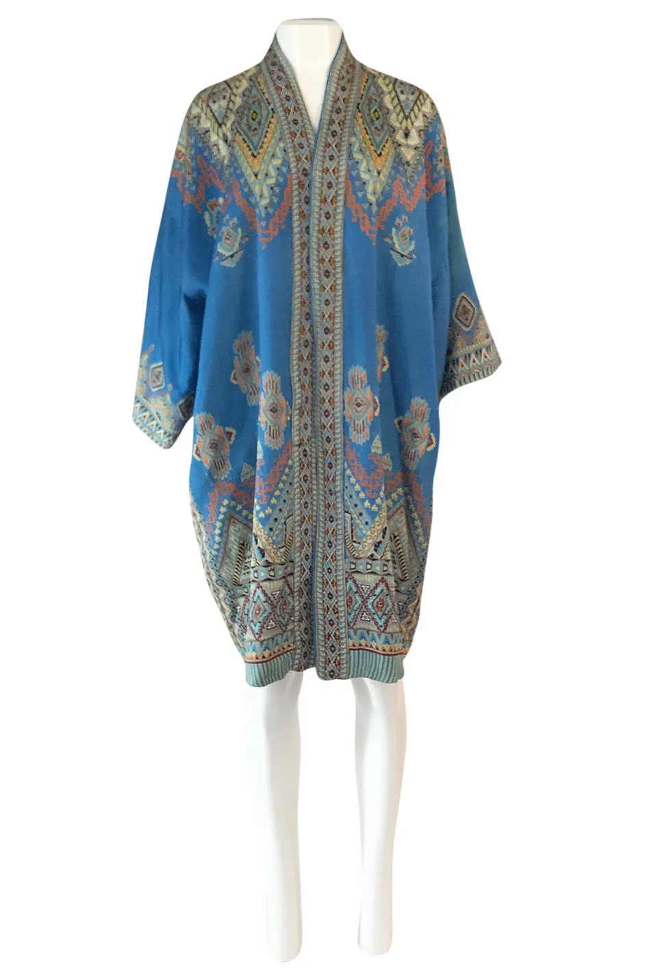 1920s Unusual Blue Printed Silk Japanese Tourist Kimono Jacket