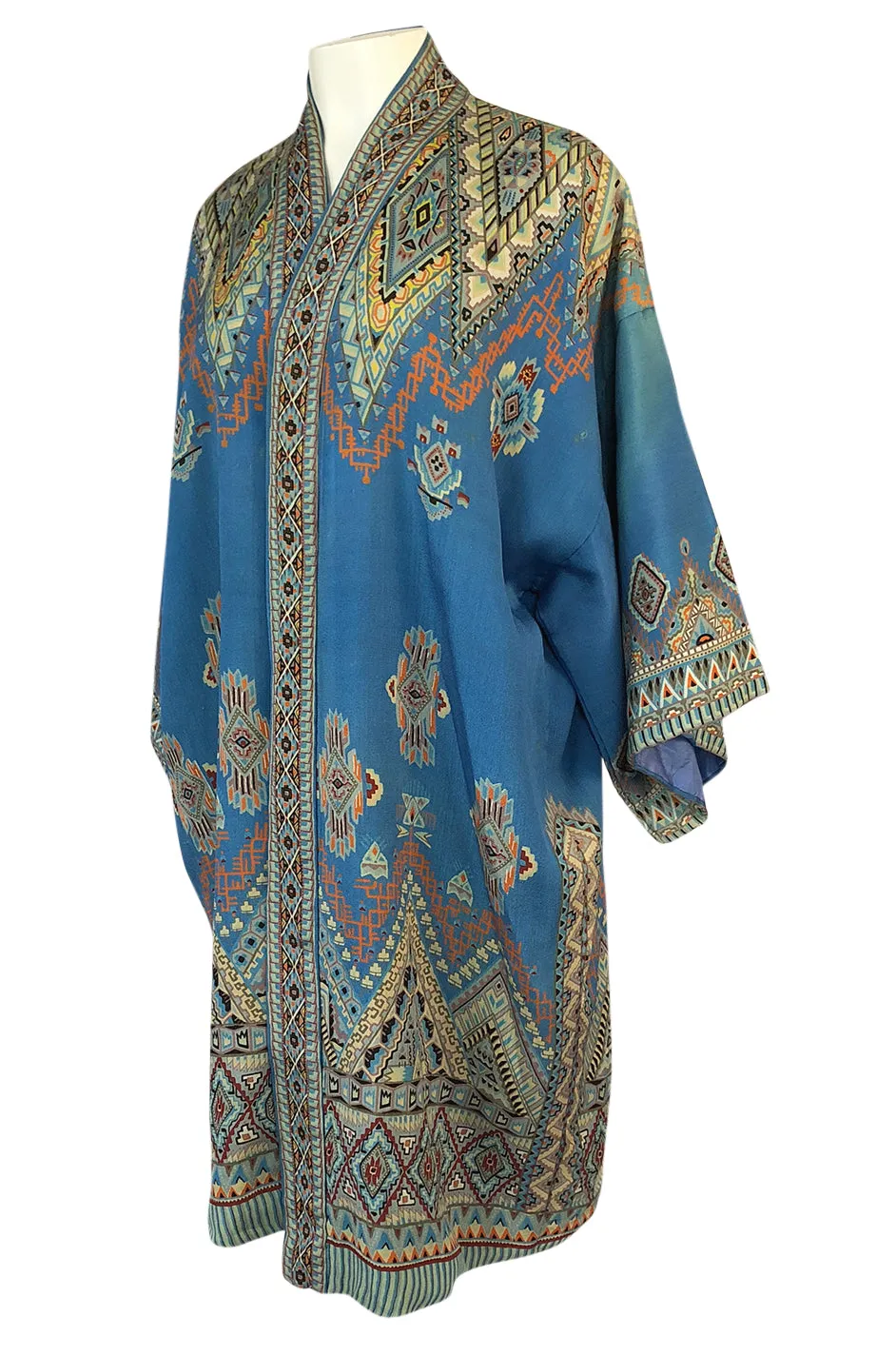 1920s Unusual Blue Printed Silk Japanese Tourist Kimono Jacket