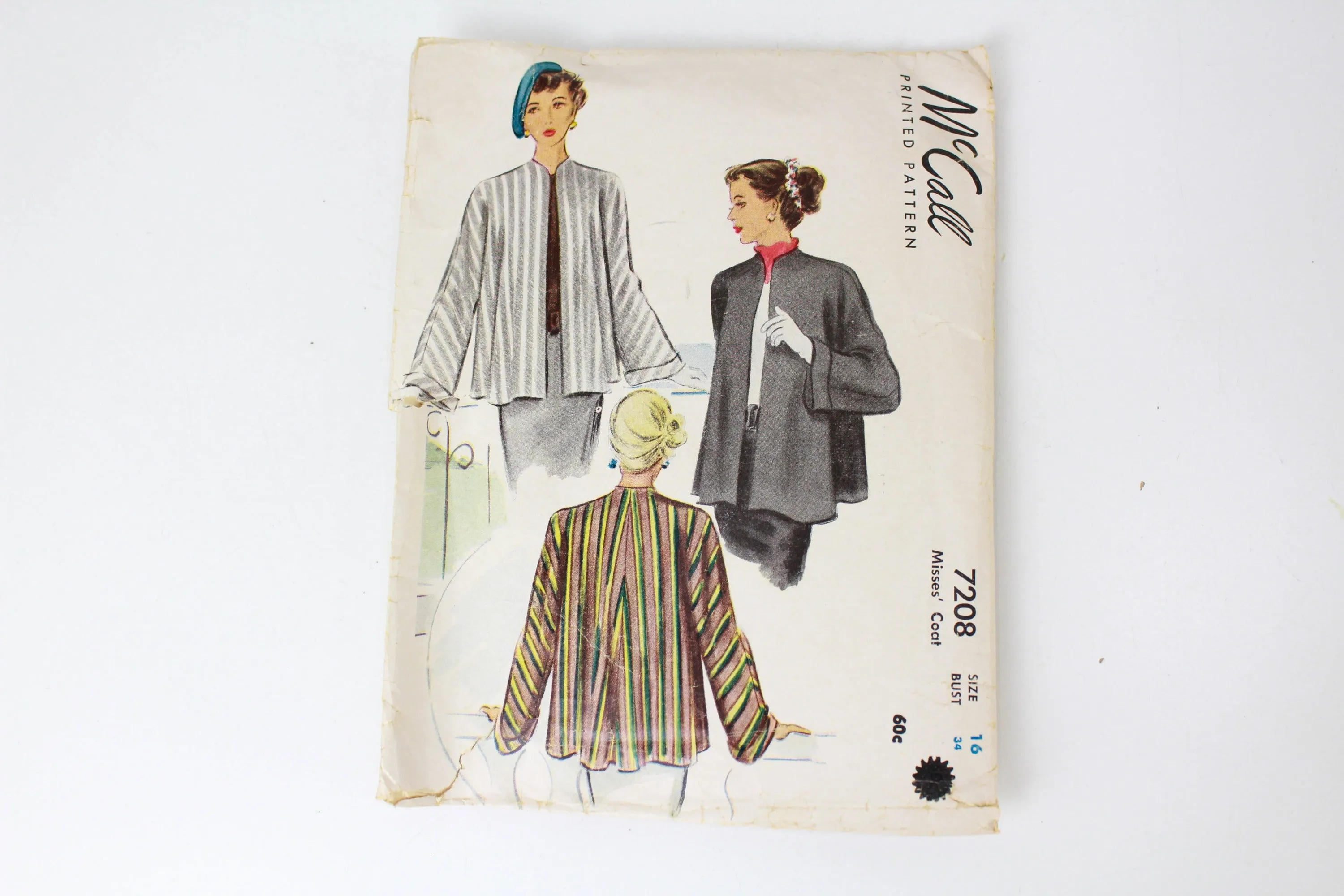 1940s Womens Jacket Sewing Pattern McCalls 7208, Complete, Bust 34