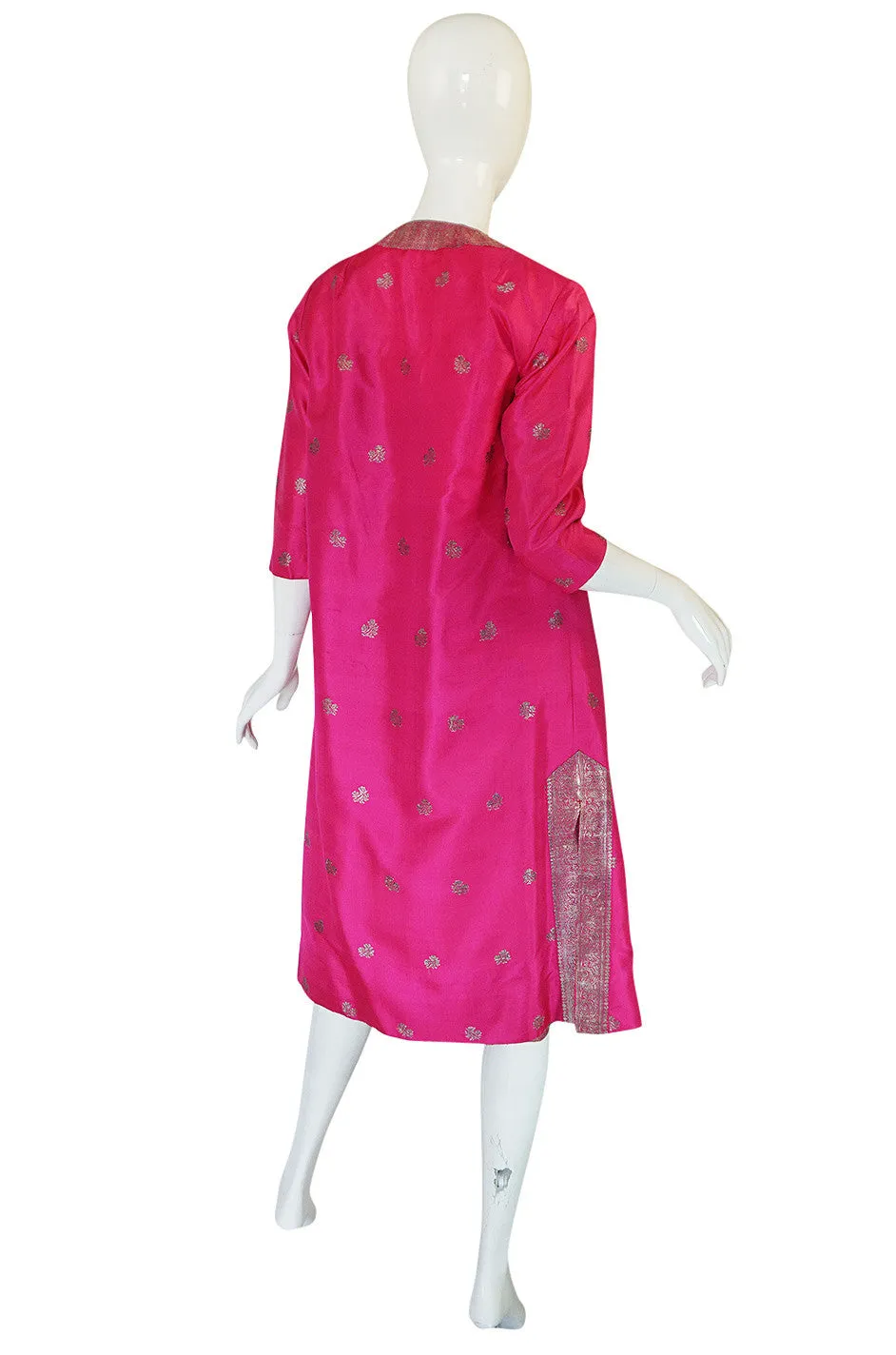 1950s Fine Tissue Silk Bright Pink Dress & Coat Set