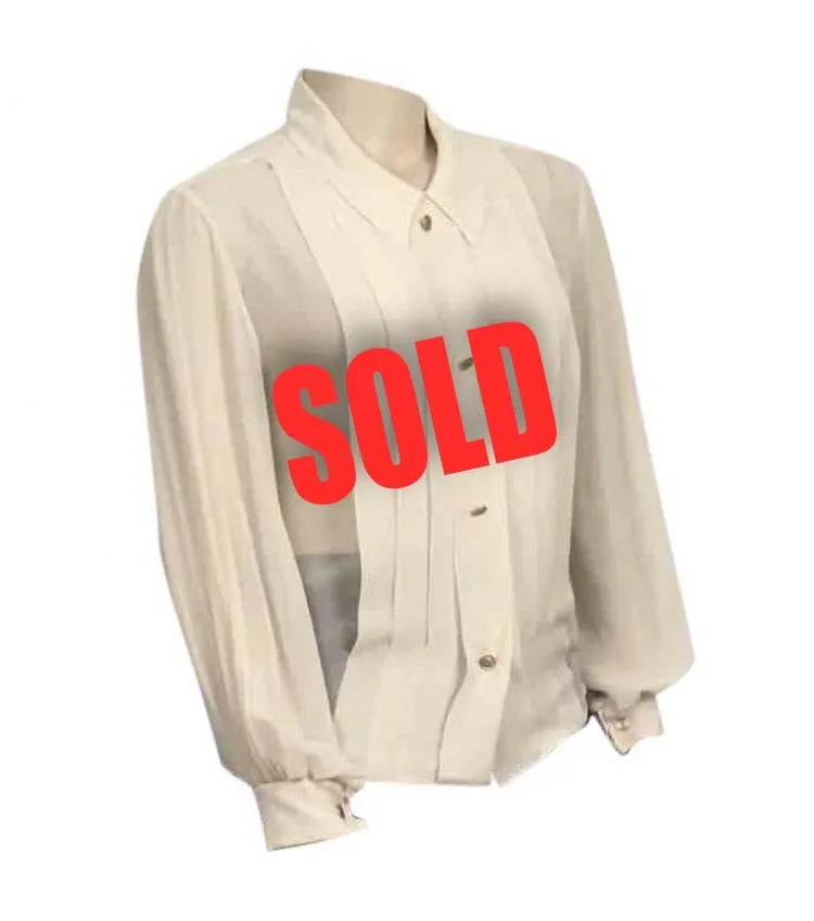 1987, Collection 20 Vintage Chanel Ivory Ecru Silk pleated Button down Blouse Top US 12