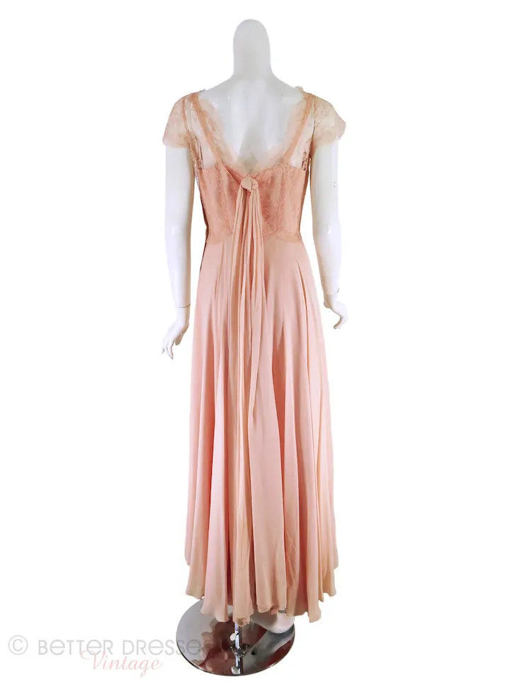 30s Evening Gown of Peach Chiffon and Lace - sm