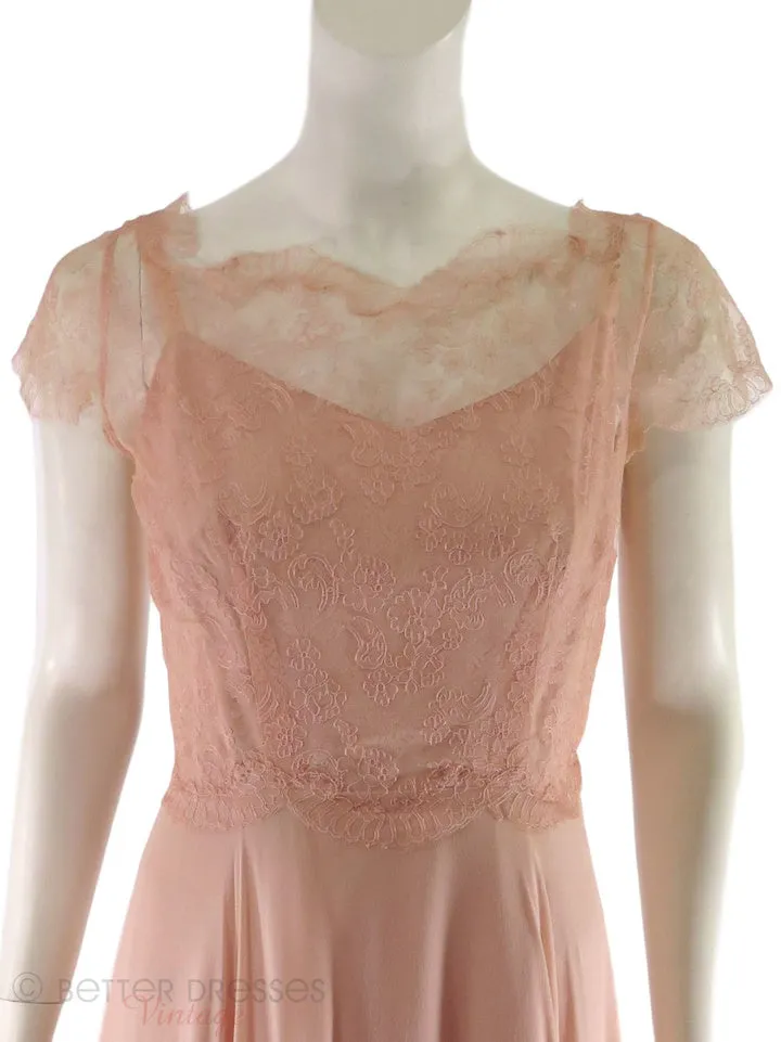 30s Evening Gown of Peach Chiffon and Lace - sm