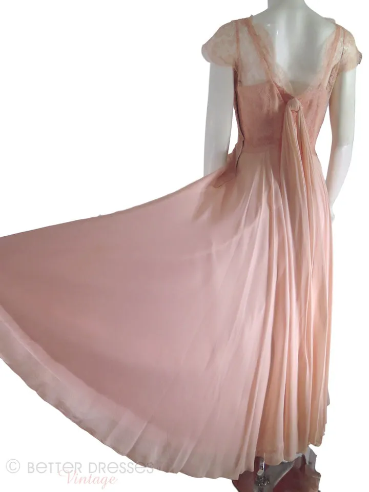 30s Evening Gown of Peach Chiffon and Lace - sm