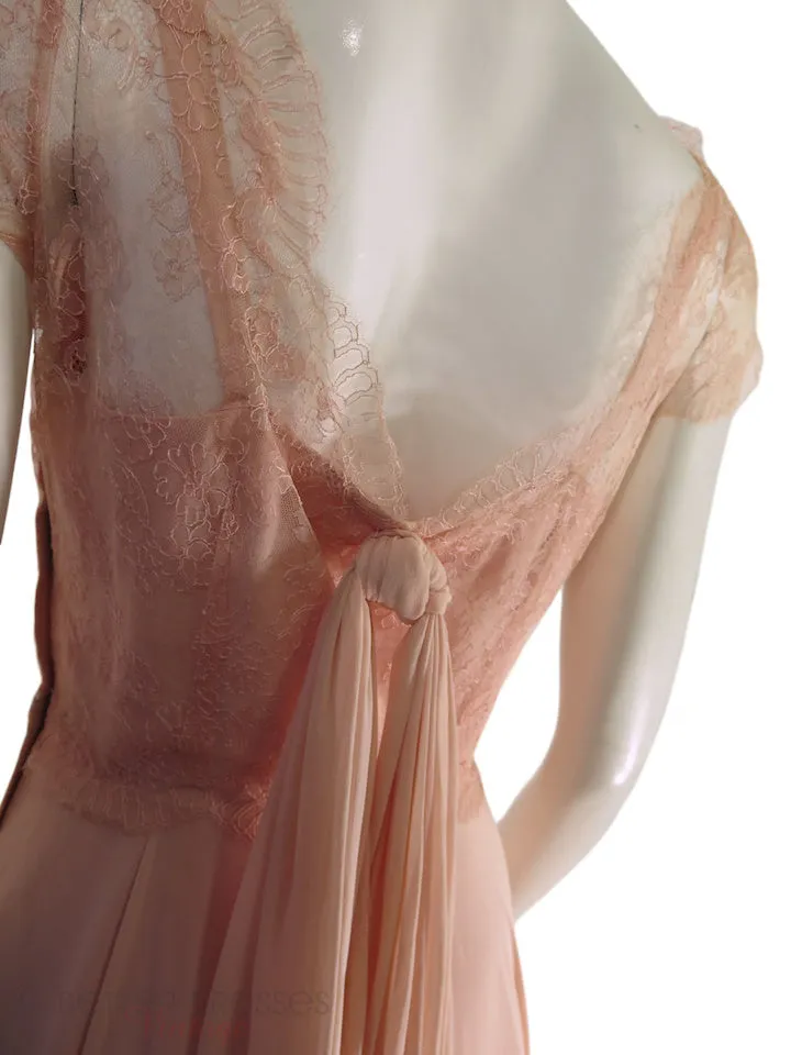 30s Evening Gown of Peach Chiffon and Lace - sm