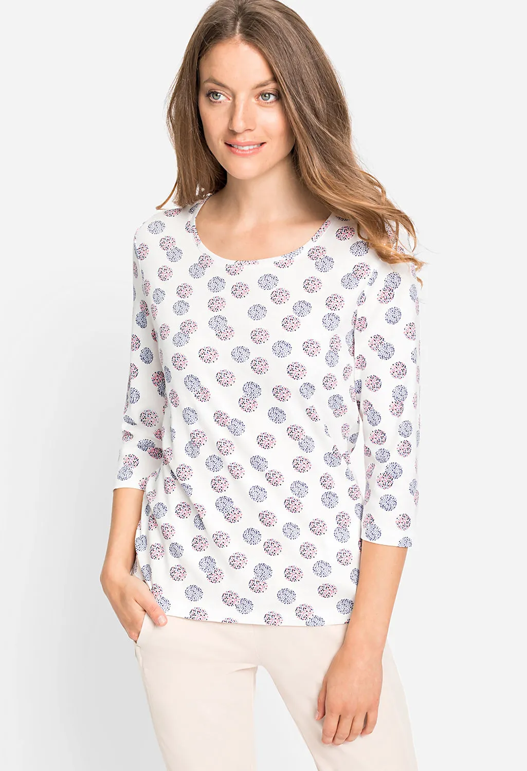 3/4 Sleeve Dot Print T-Shirt