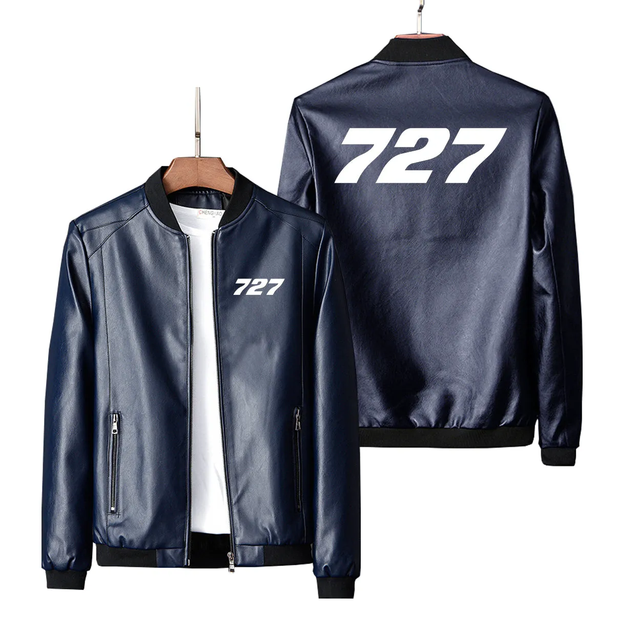 727 Flat Text Designed PU Leather Jackets