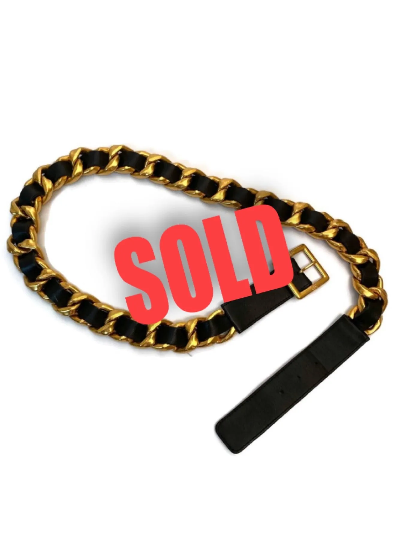 95A 1995 Fall Vintage Chanel gold chain black leather belt sz 85/34