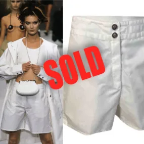 96P, 1996 Spring Vintage Chanel Boutique White Nylon Sport Shorts US 6