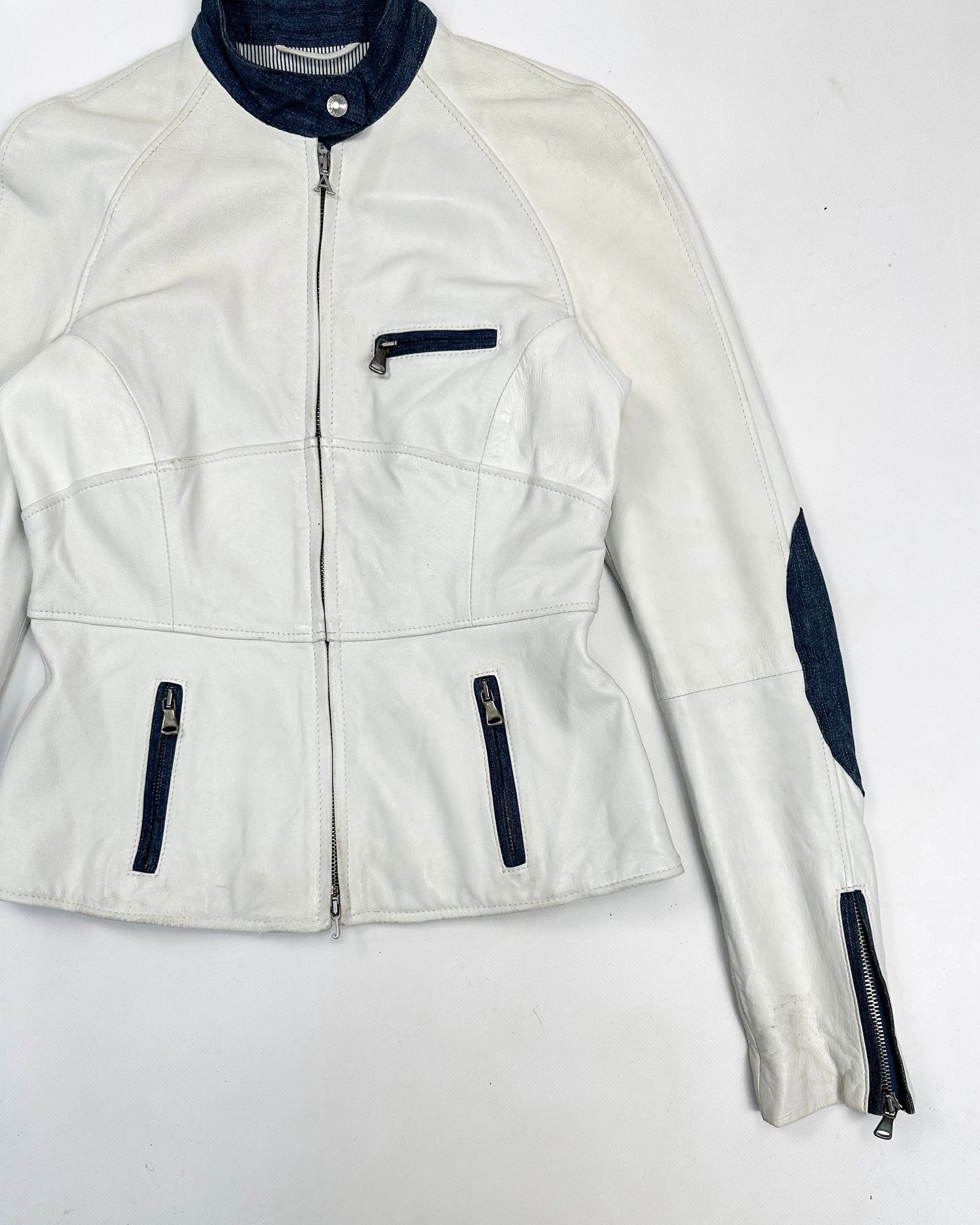 Armani White Leather   Denim Jacket 1990's