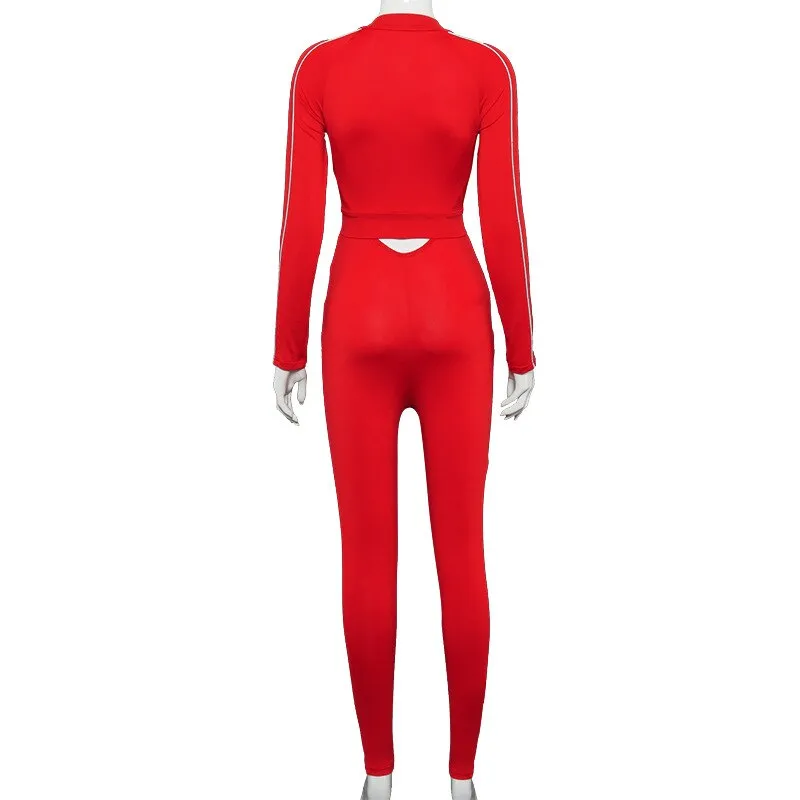 Autumn Seamless Striped Sports Yoga Set Gym Fitness Tracksuit Fashion Backless Jumpsuit And Coat Workout Sportswear Clothing