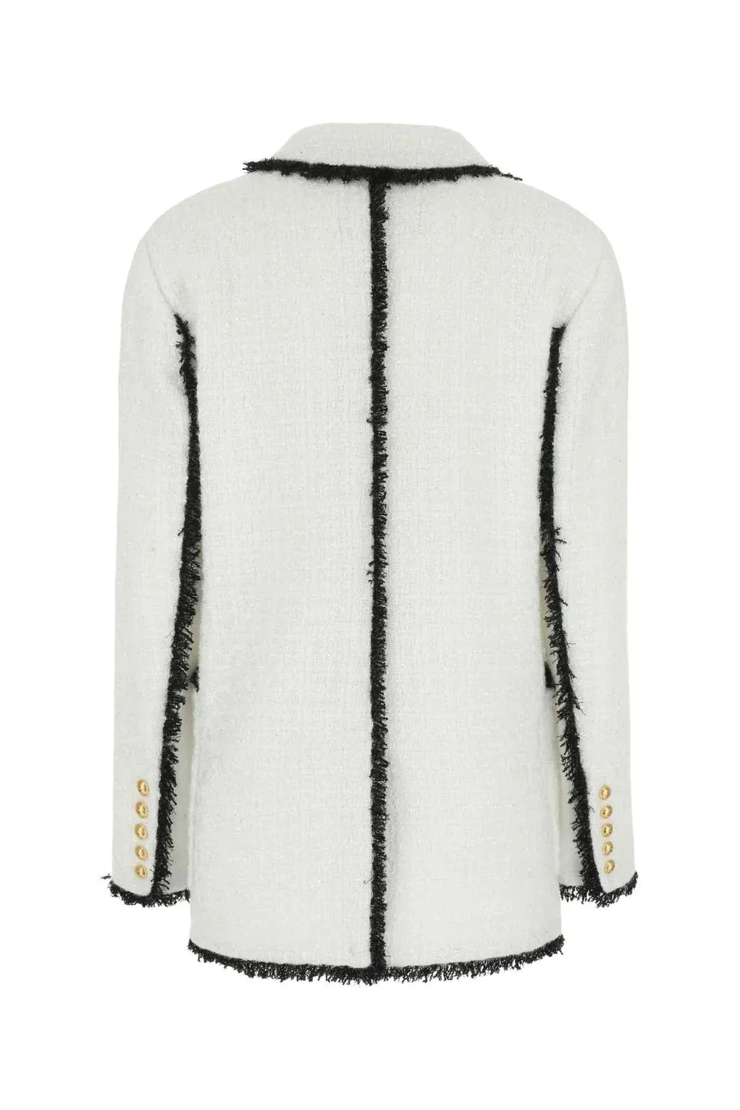 Balmain 6 Button Fringed Tweed Blazer - White/ Black