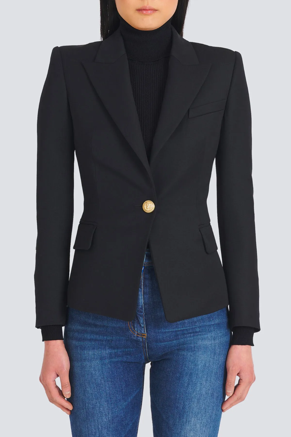 Balmain Single Button Wool Blazer - Black