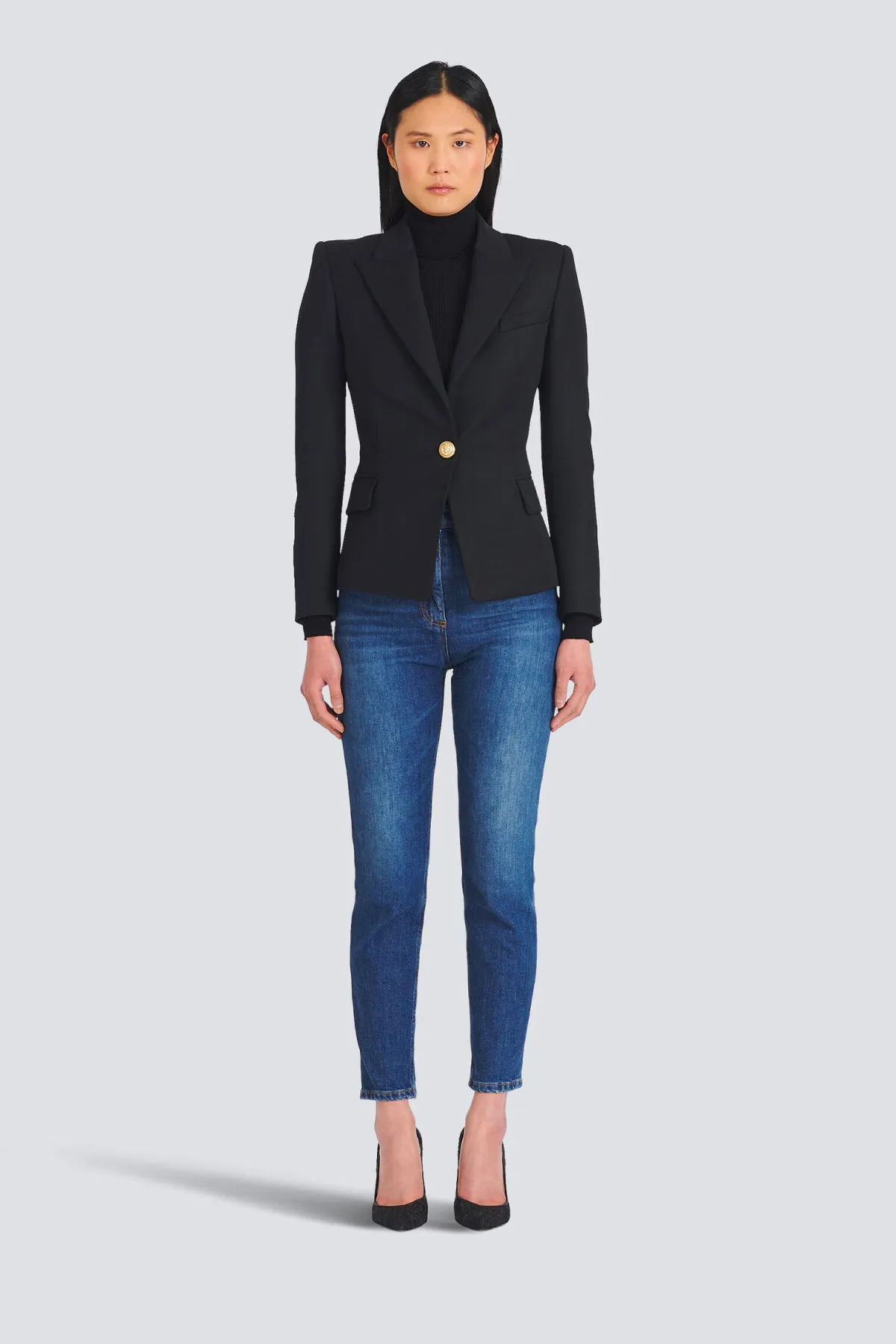 Balmain Single Button Wool Blazer - Black