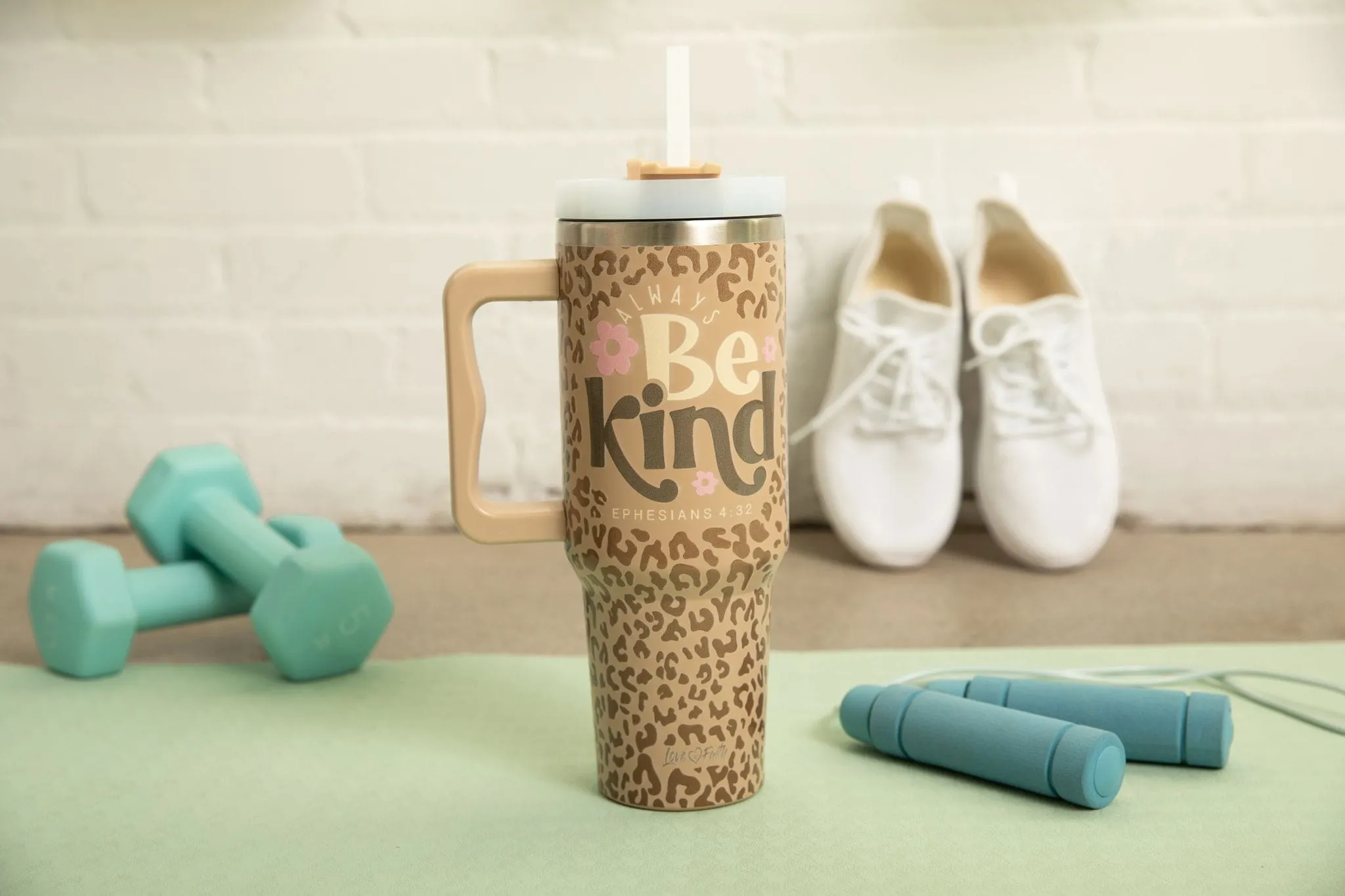 Be Kind Leopard 40oz Tumbler w/ Handle