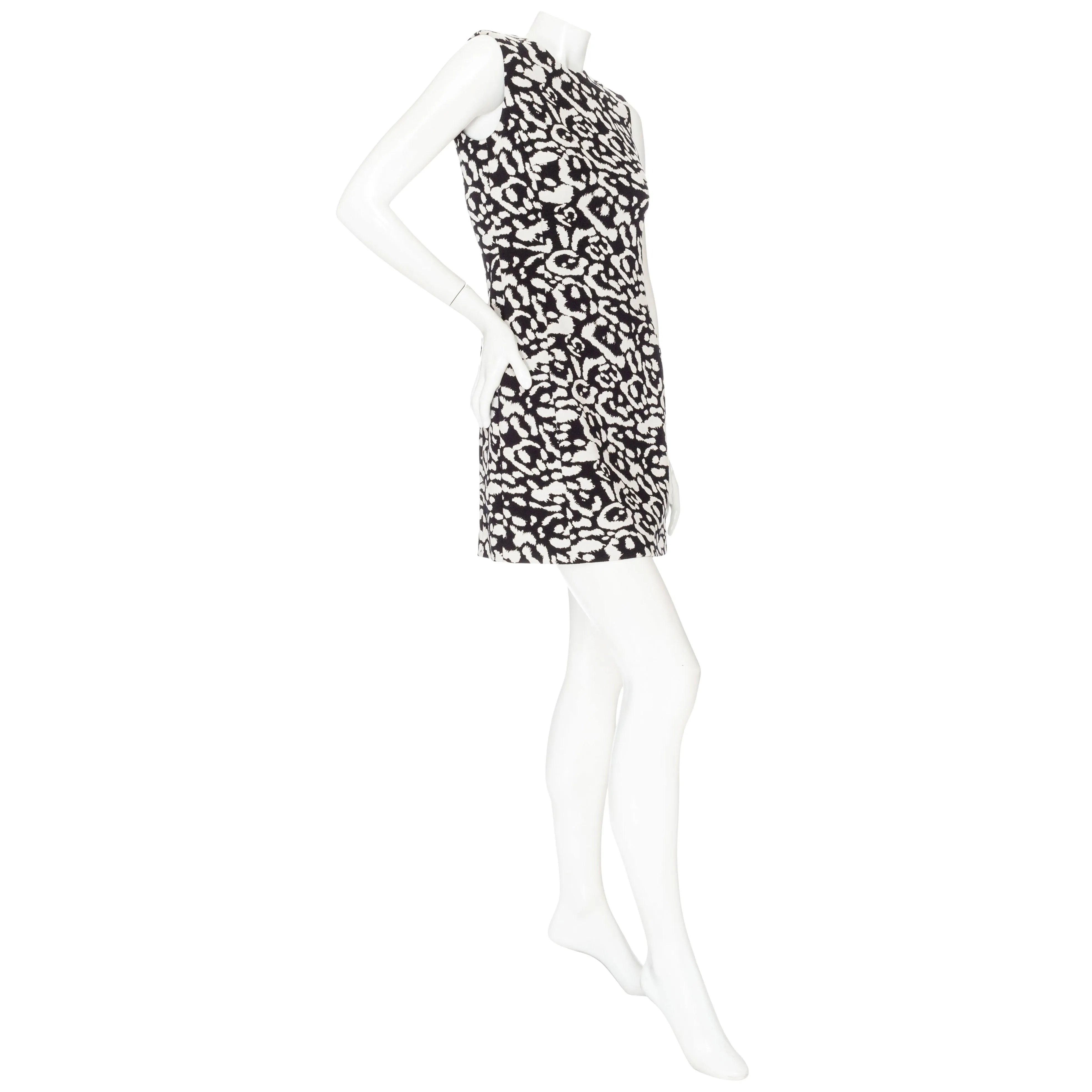 Black and White Leopard Jacquard Sleeveless Mini Dress