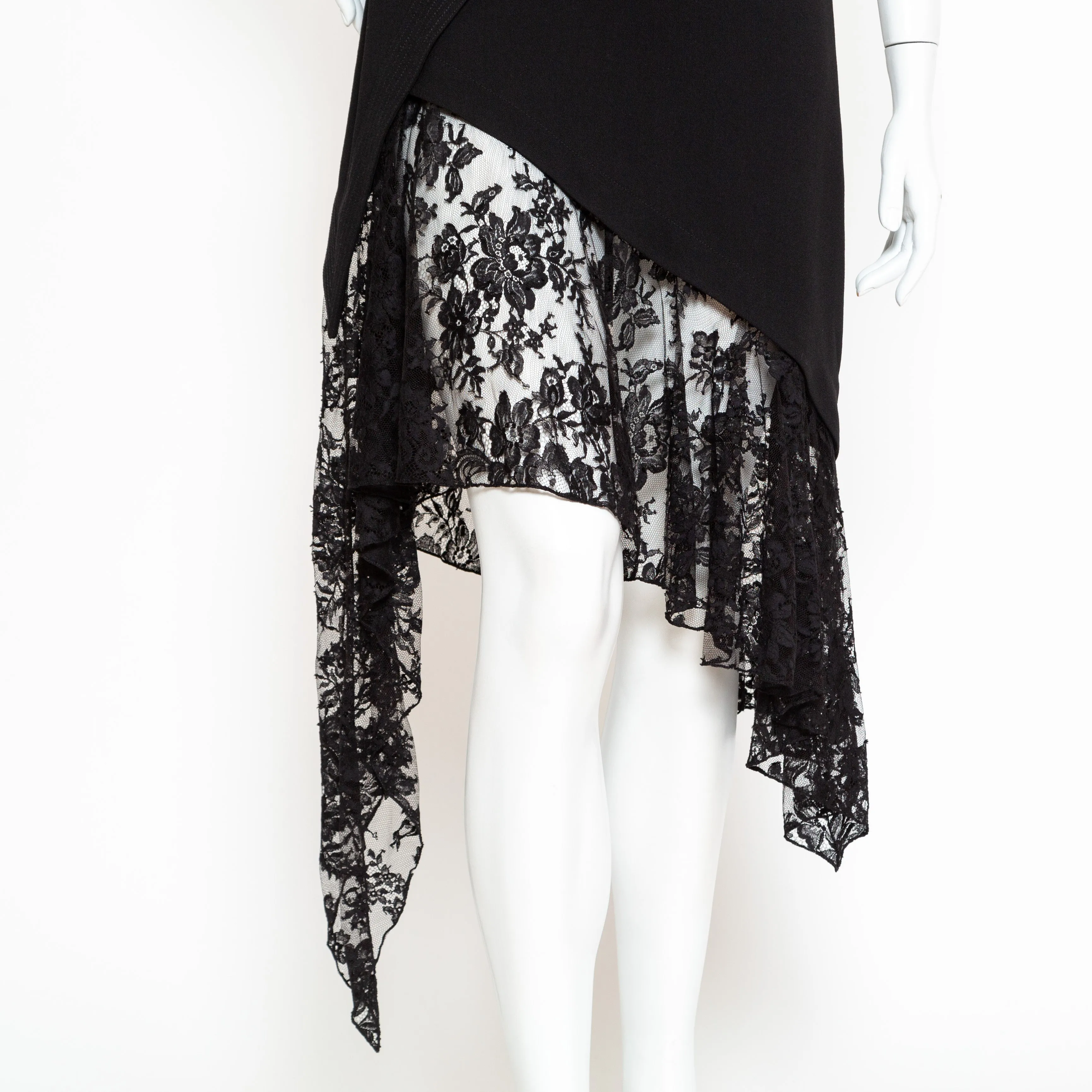 Black Wool and Lace Asymmetrical Dress