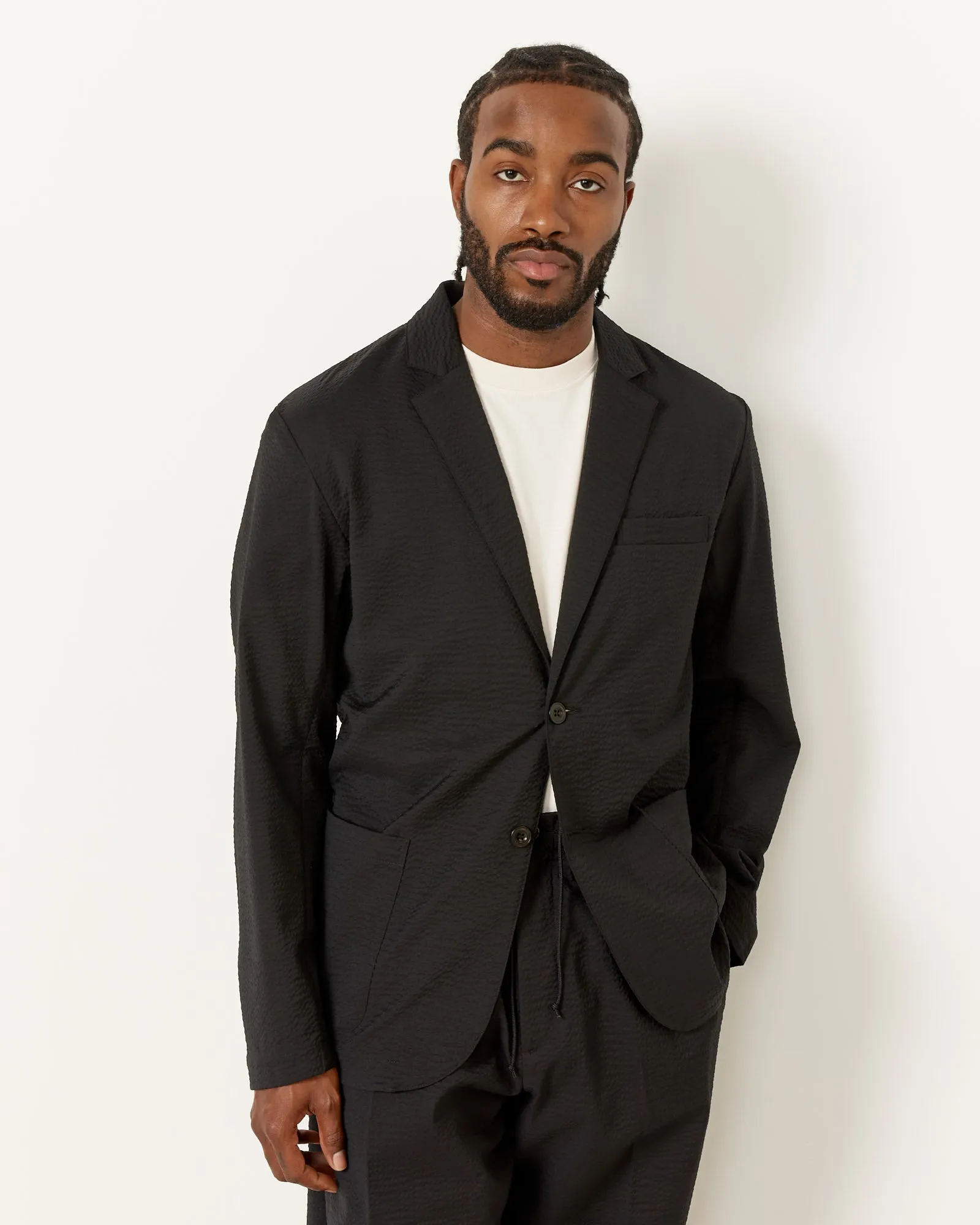 Blazer Super 120s Wool Seersucker in Black