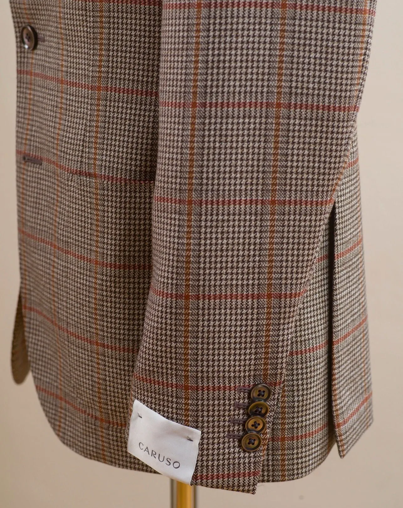 Caruso Brown Houndstooth Jacket With Red Check