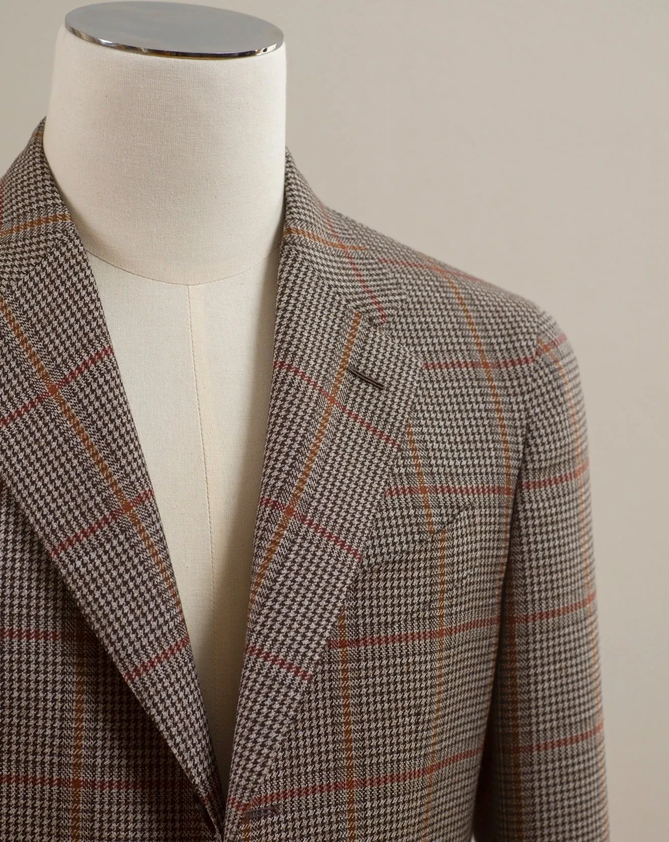 Caruso Brown Houndstooth Jacket With Red Check