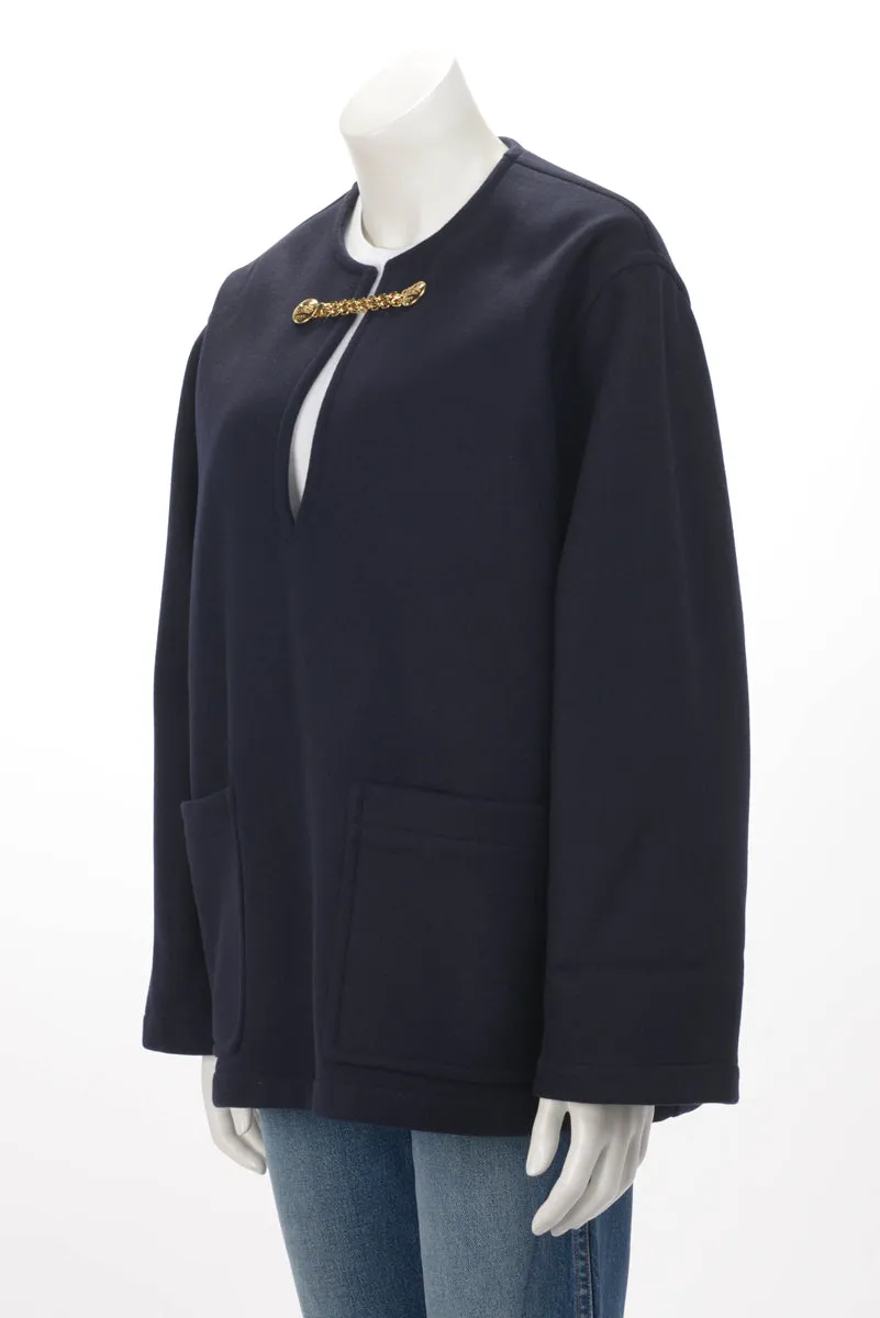 Celine Navy Wool Melton V-Neck Chain Pullover FR 38