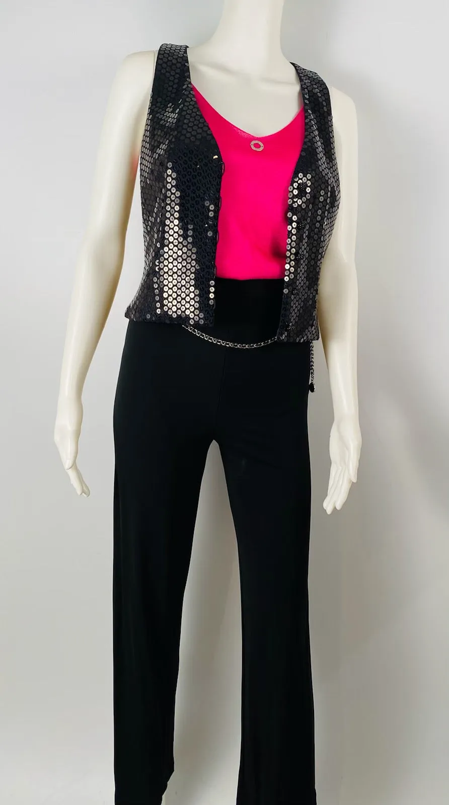 Chanel 03C 2003 Cruise Resort Silk Charmeuse Vest with black sequins FR 42