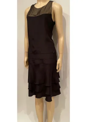 Chanel 03P 2003 Spring Silk Chiffon Black Dress FR 38