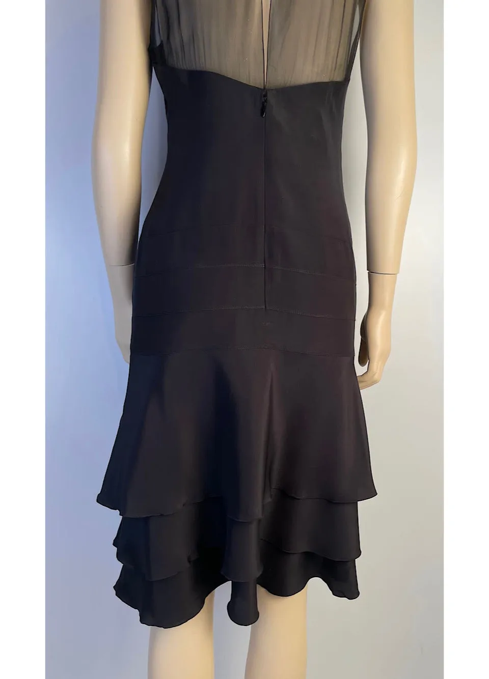 Chanel 03P 2003 Spring Silk Chiffon Black Dress FR 38