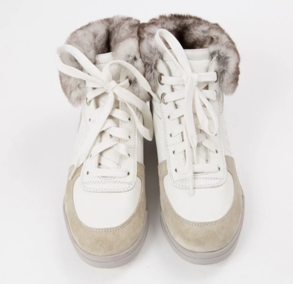 Chanel 09A 2009 Fall Chinchilla fur high top tennis sneakers short boots EU 38