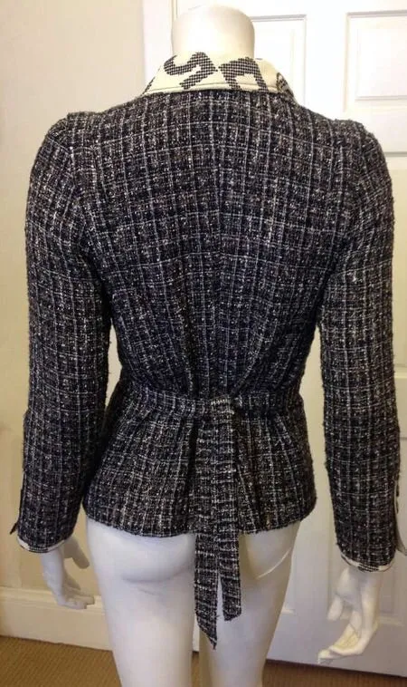 Chanel 2006 Spring, 06P Cotton tweed brown black white Blazer camellia jacket US 10/12