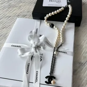 Chanel CC Faux Pearl Black and White Necklace