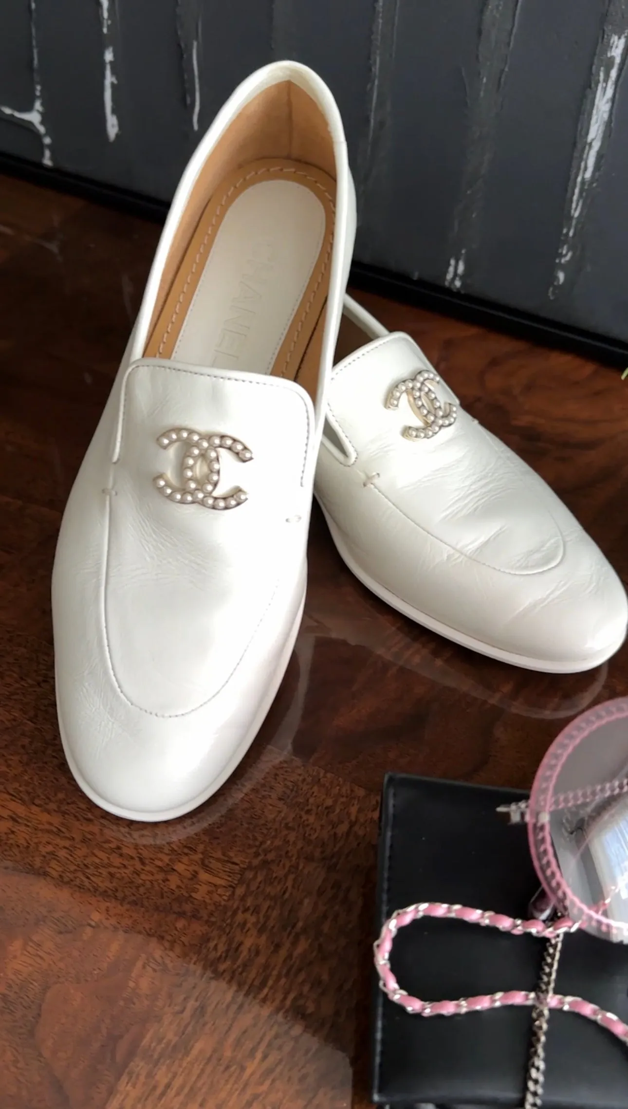 Chanel Ivory Leather Pearl CC Loafer - 37 / 36.5