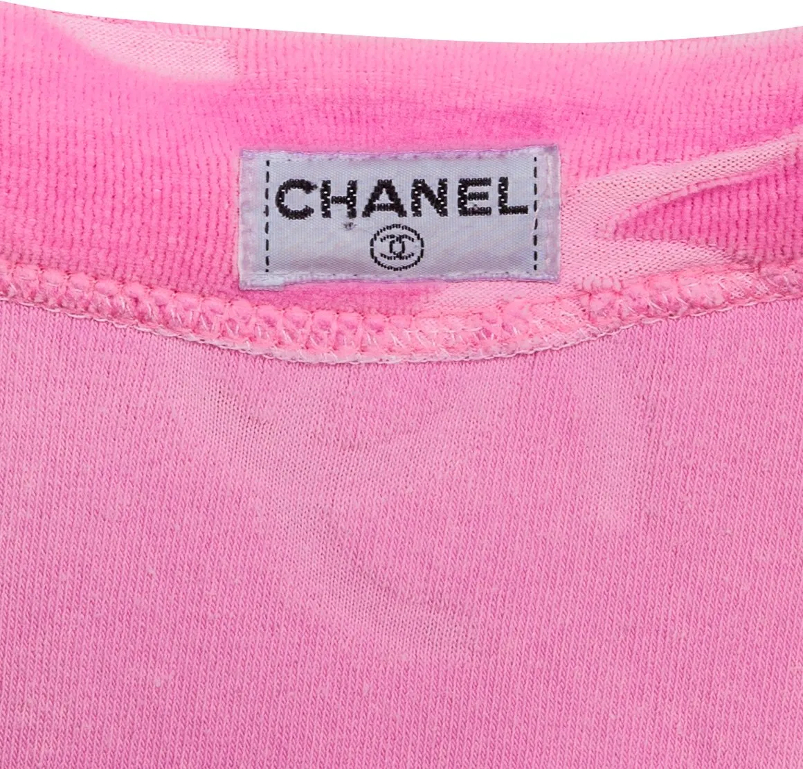 Chanel Pink Velour Logo Spring 1996 Runway Jacket