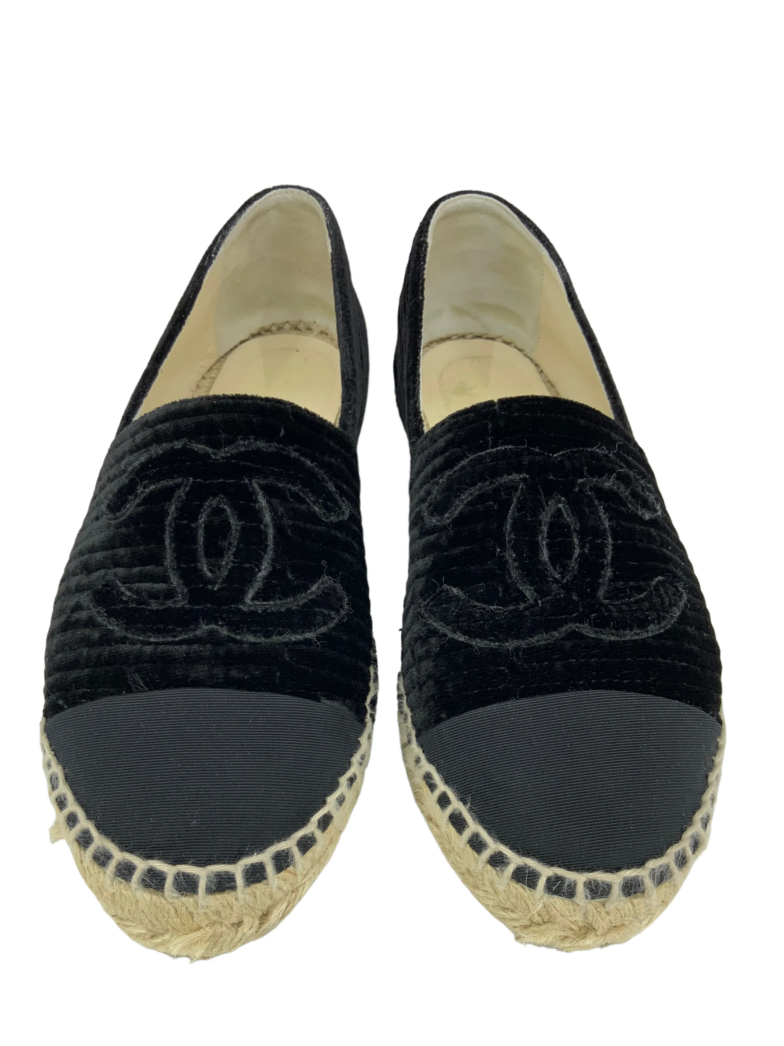 CHANEL Quilted Velvet CC Espadrilles Size 6