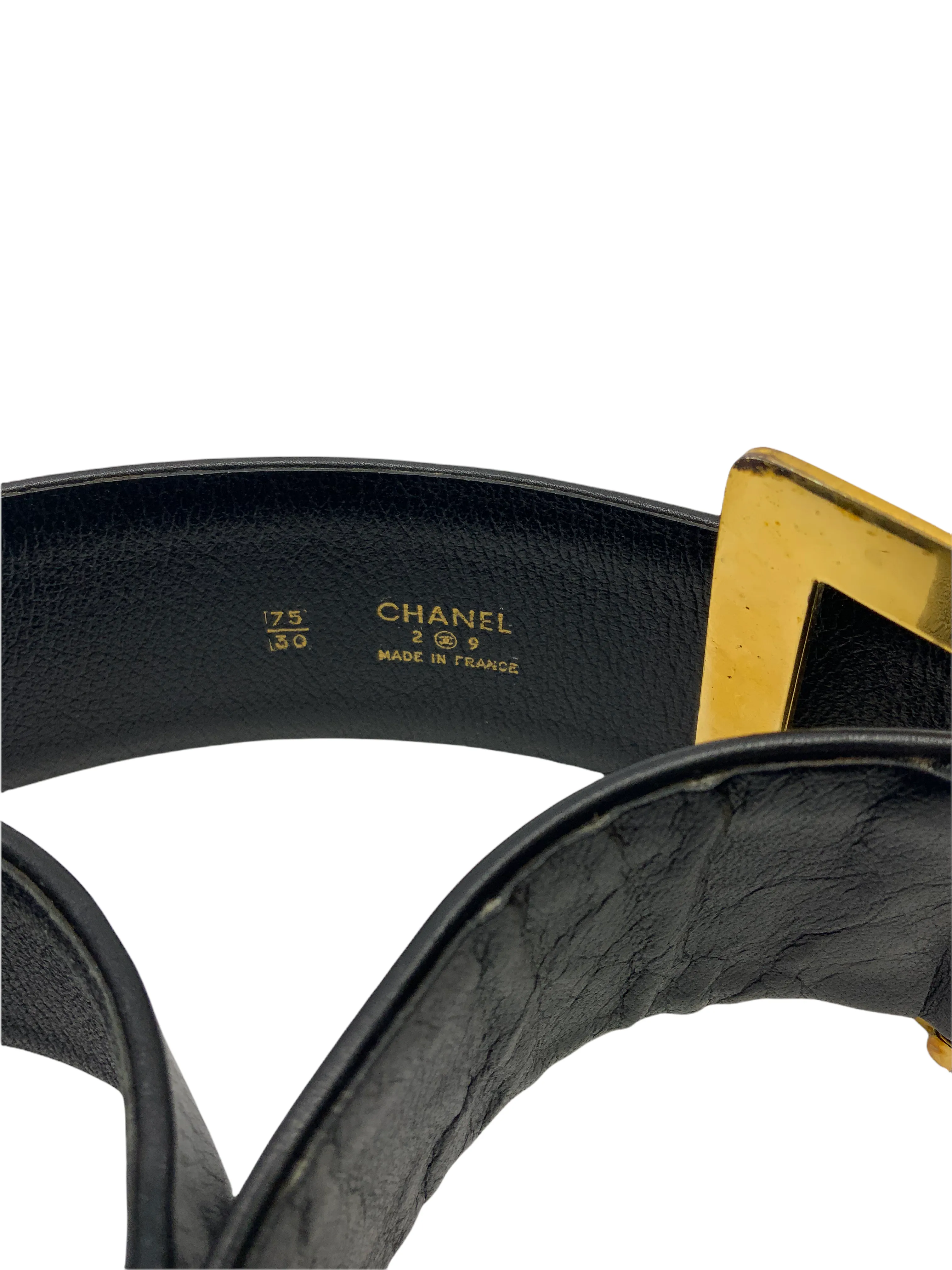 Chanel Vintage Leather Large Square Logo Buckle Belt Size 75