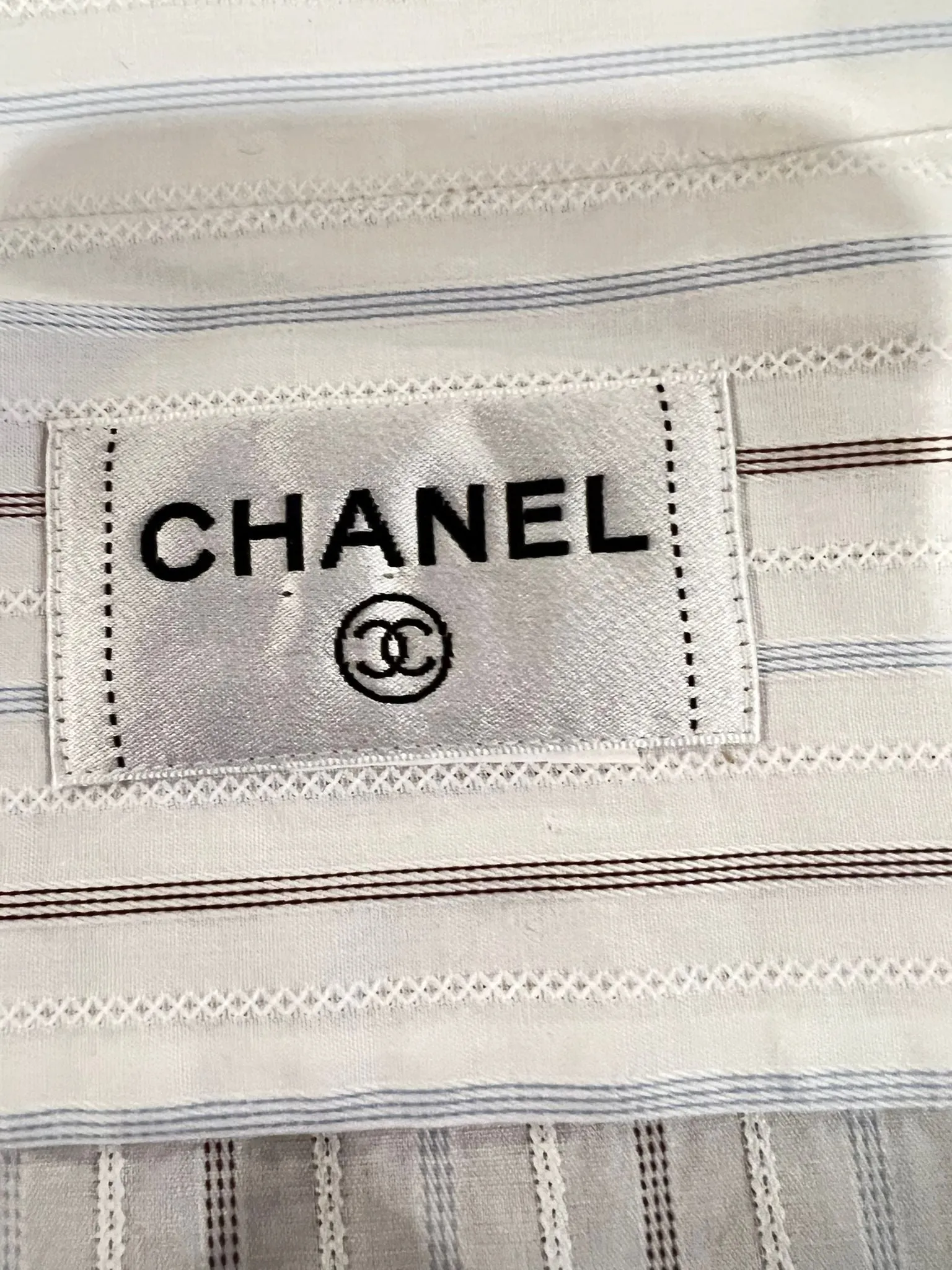 Chanel White Sleeveless Cotton Striped Collar Button Down Top Blouse US 4/6