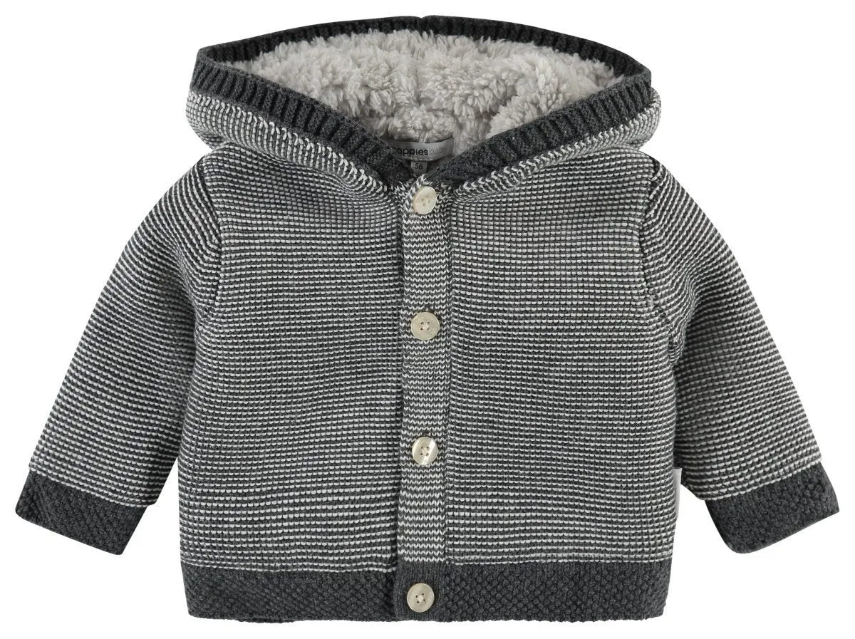 Charcoal Knitted Fluffy Lined Cardigan/Coat - Organic Cotton