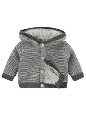 Charcoal Knitted Fluffy Lined Cardigan/Coat - Organic Cotton