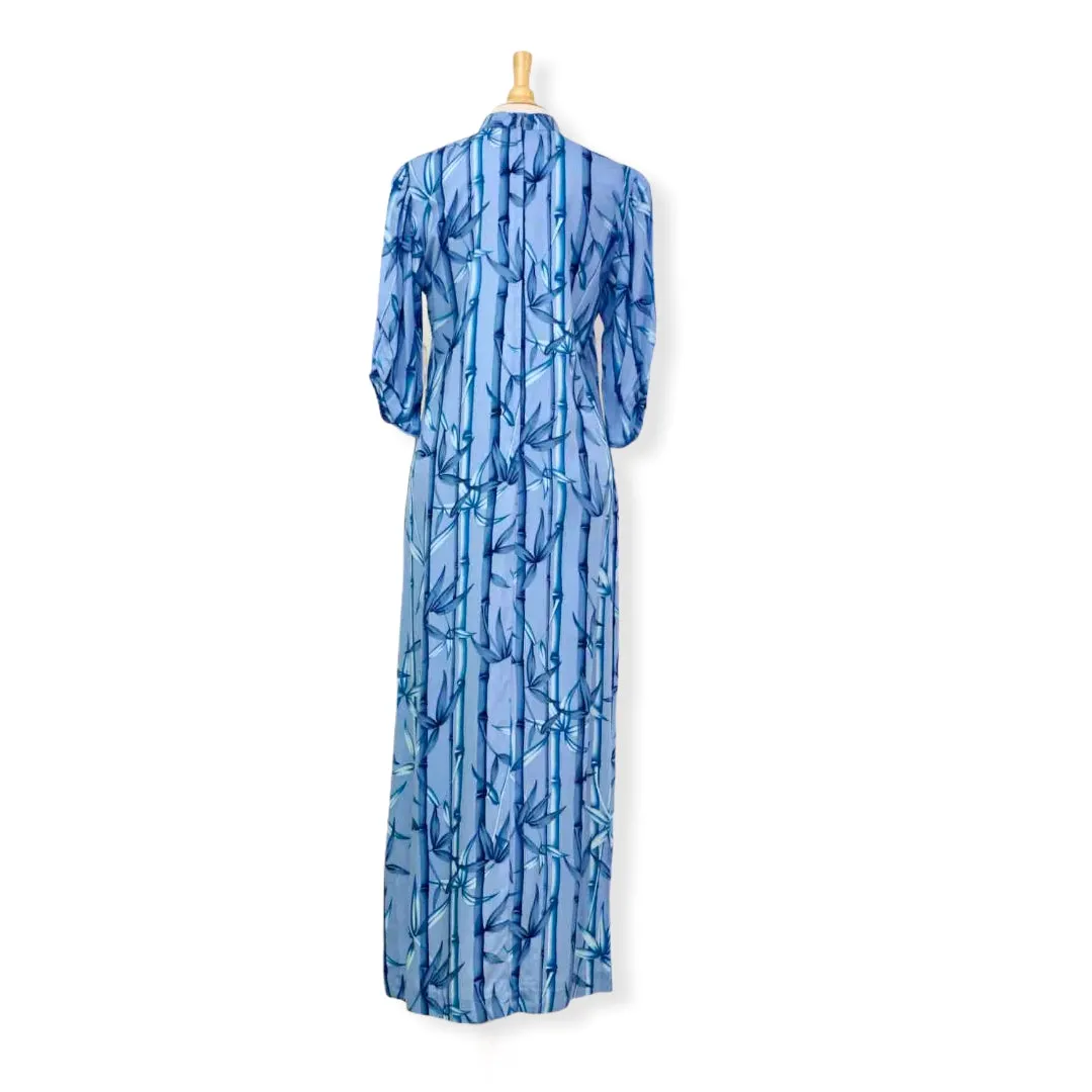 Chinese Style Blue Bamboo Rayon Dress with Mandarin Collar 2004