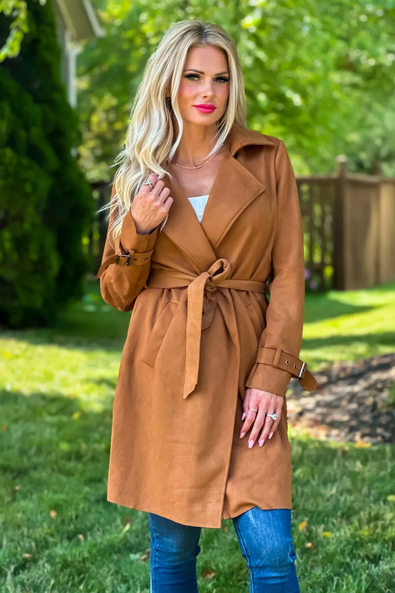 Claudia Faux Suede Belted Coat : Camel