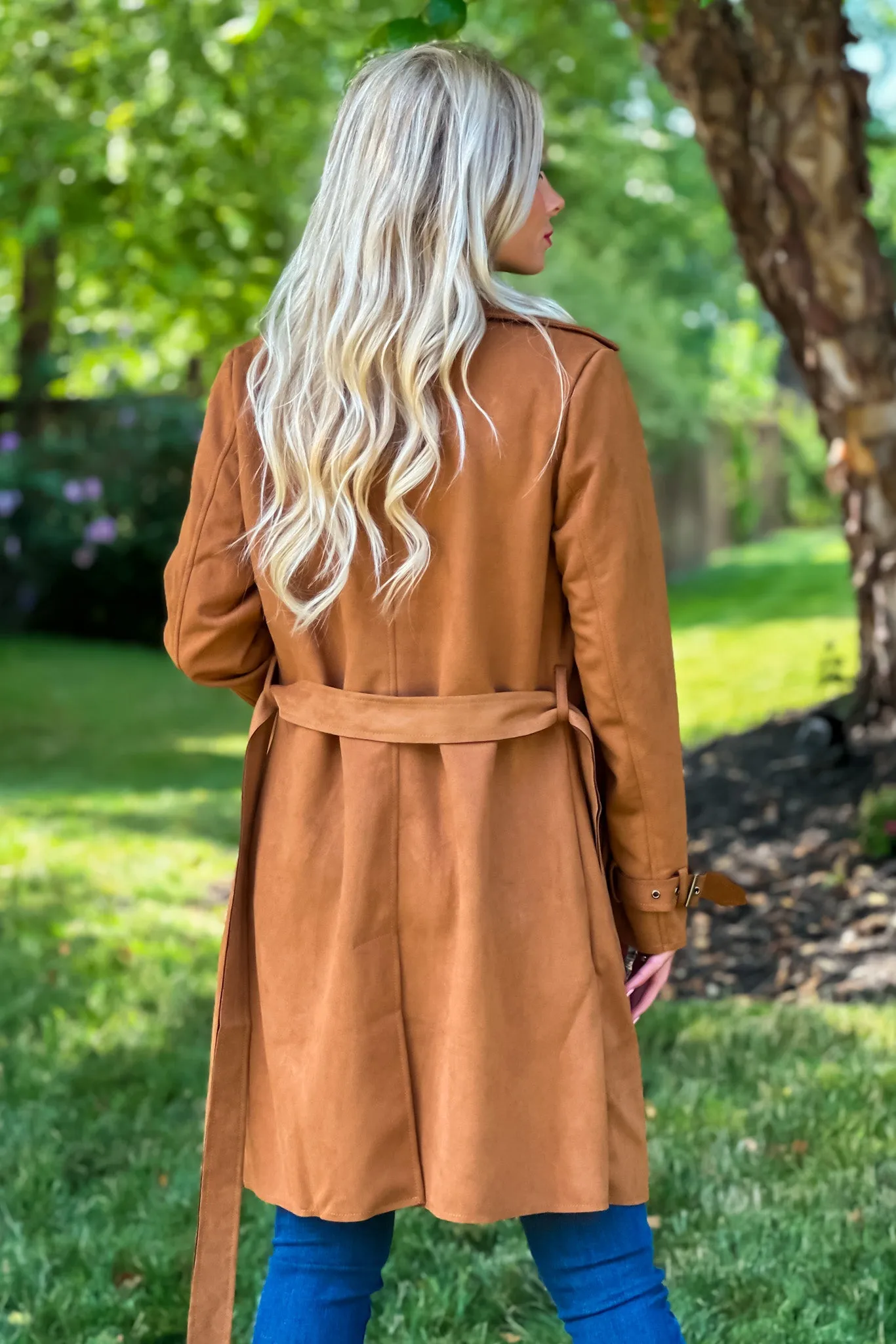 Claudia Faux Suede Belted Coat : Camel