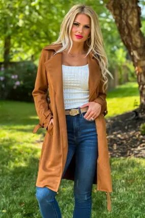 Claudia Faux Suede Belted Coat : Camel