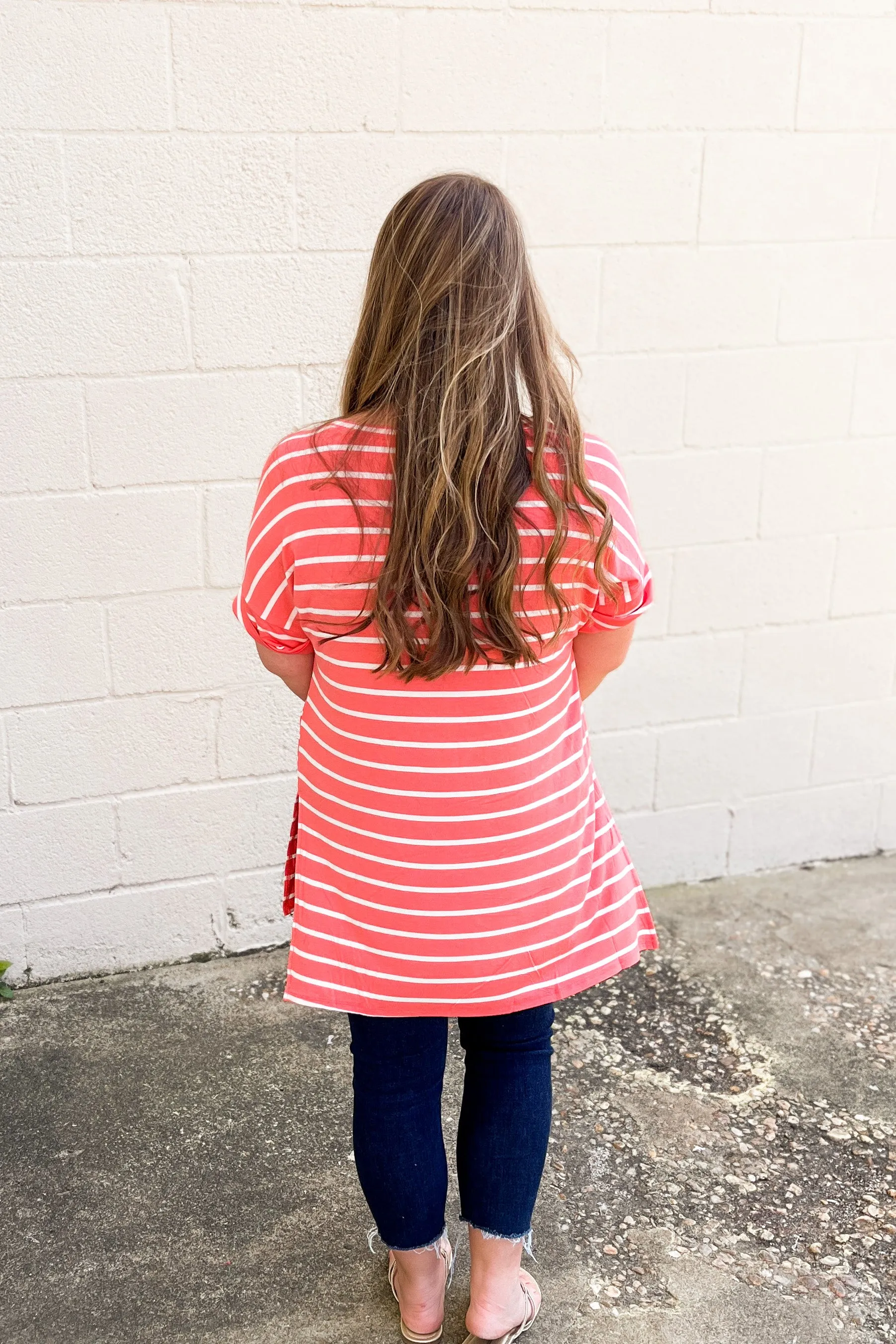 DEAL | Shannon Striped Top, Deep Coral