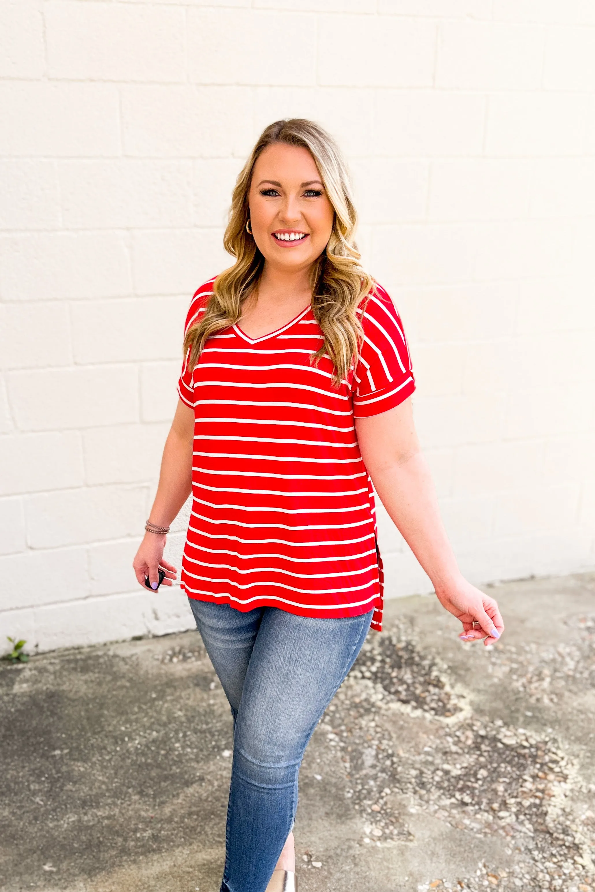 DEAL | Shannon Striped Top, Ruby Red