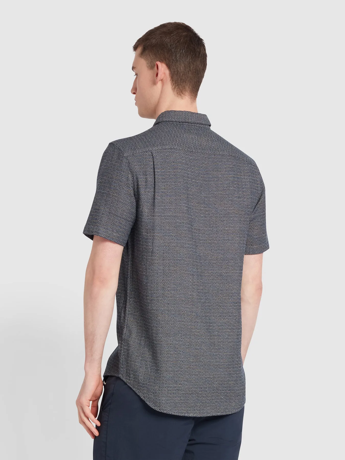 Denzie Jacquard Short Sleeve Shirt In True Navy