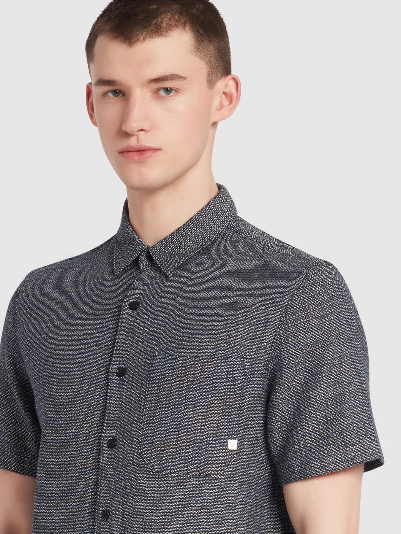 Denzie Jacquard Short Sleeve Shirt In True Navy