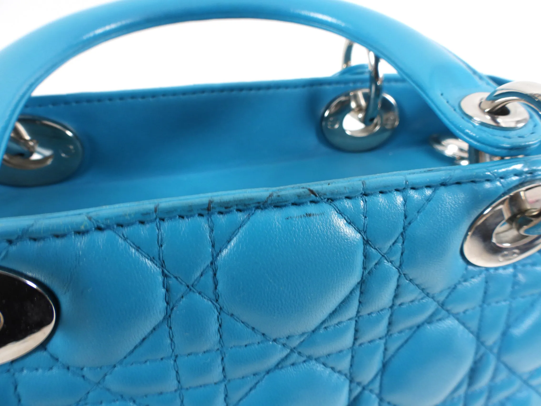 Dior Lady Dior Turquoise Leather Medium Canage Quilt Bag