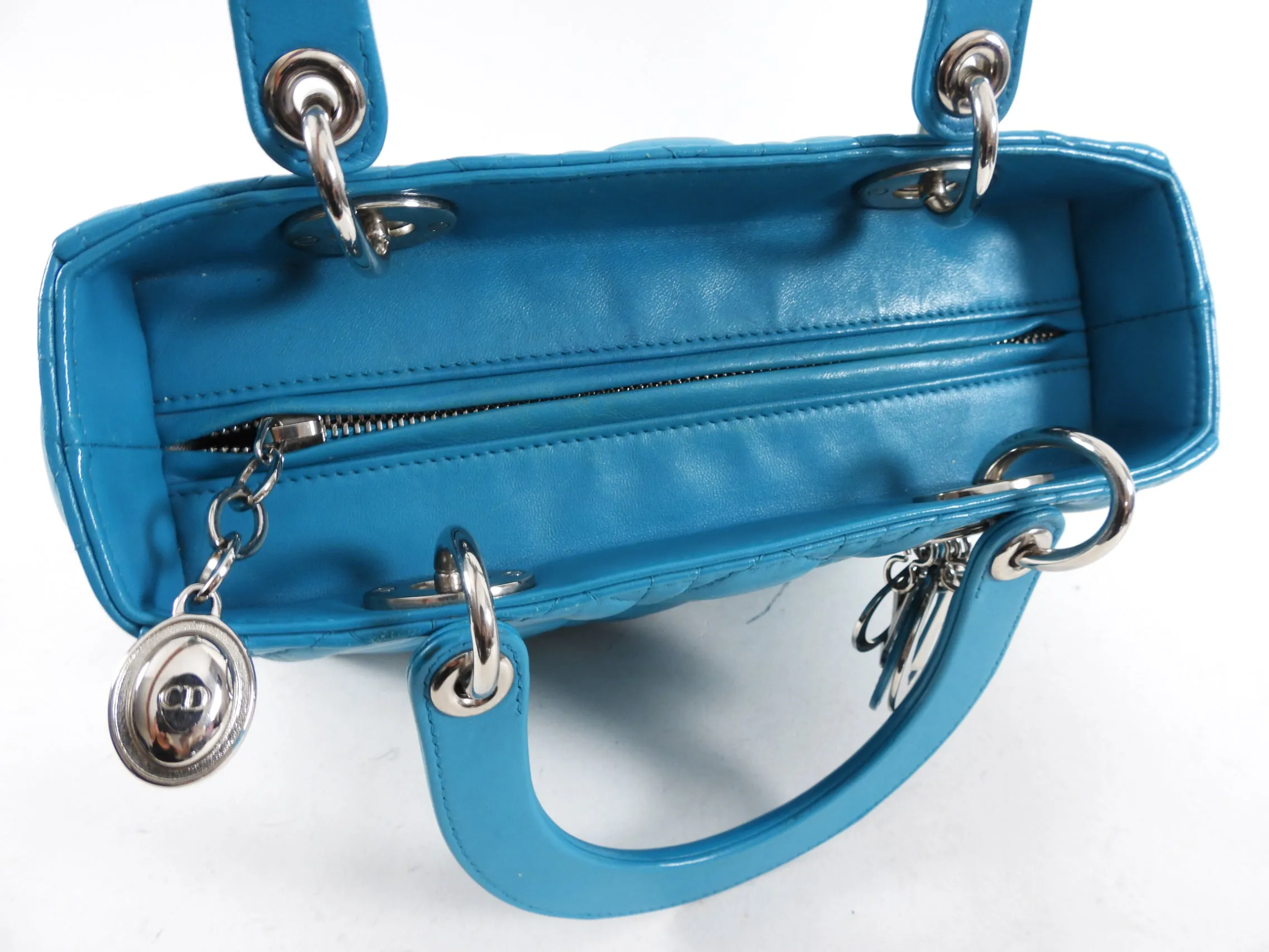 Dior Lady Dior Turquoise Leather Medium Canage Quilt Bag