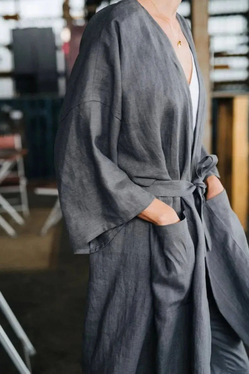 Doha Grey Kimono linen jacket