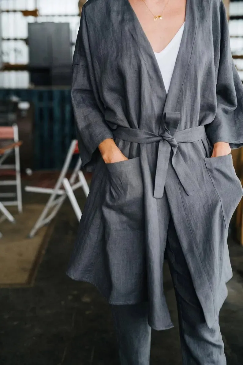 Doha Grey Kimono linen jacket